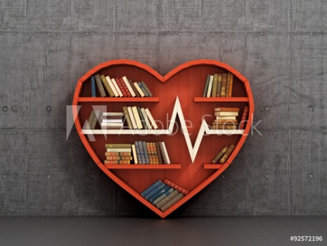 Picture of Concept of training Wooden bookshelf in form of heart on the co
